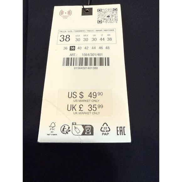 ZARA Slim Fit Dress Slacks Navy Men’s 30 NWT 33" Inseam - Picture 5 of 10